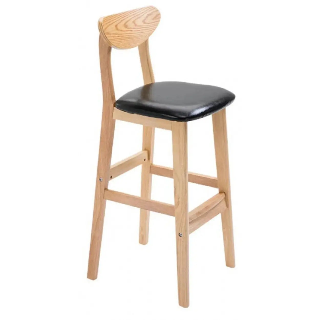 Nordic Simple Soft Seating Natural Wood Bar Stools With Back Image - 16