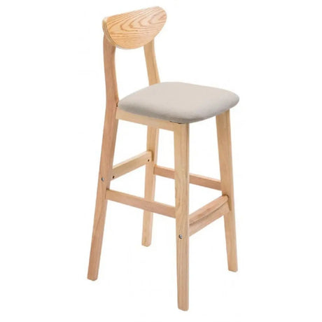 Nordic Simple Soft Seating Natural Wood Bar Stools With Back Image - 2