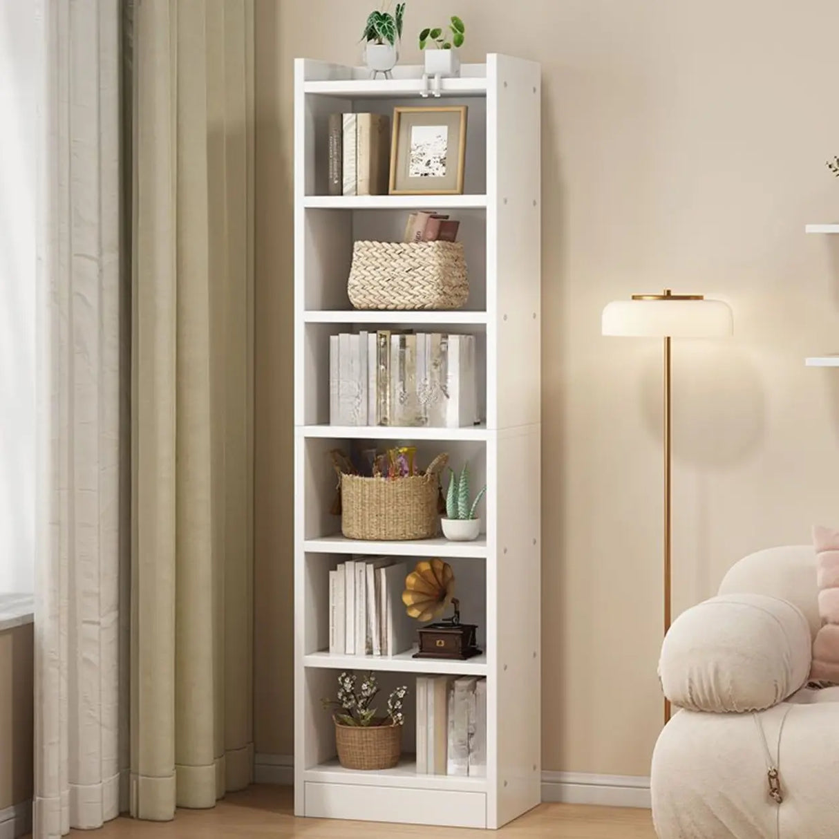 Nordic Simple Wood Closed Rectangular Narrow Bookcase Image - 12