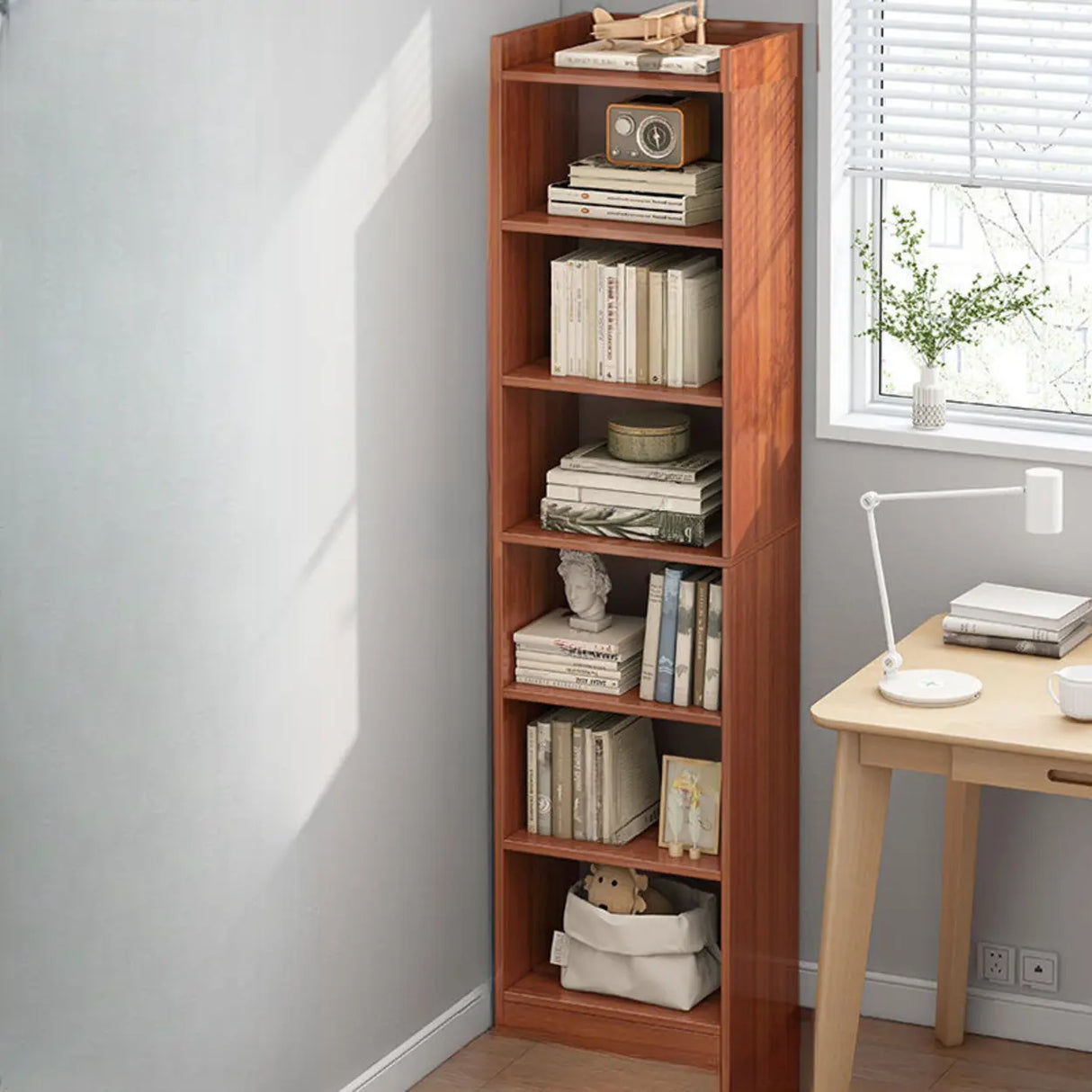 Nordic Simple Wood Closed Rectangular Narrow Bookcase Image - 14