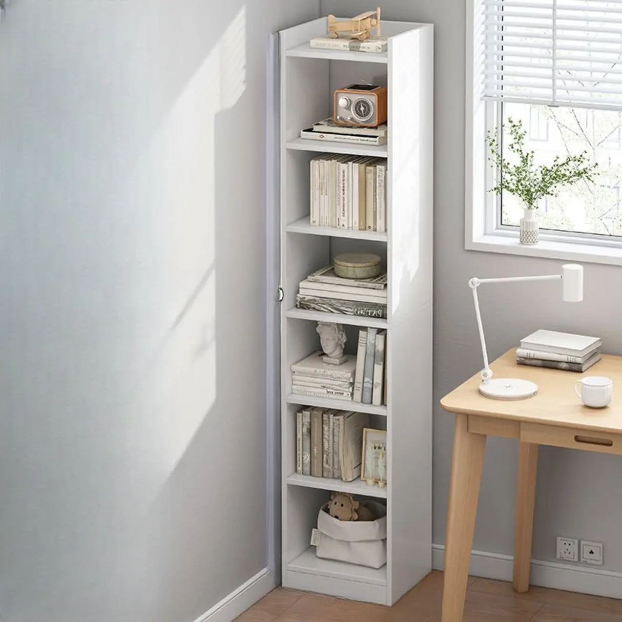 Nordic Simple Wood Closed Rectangular Narrow Bookcase Image - 15