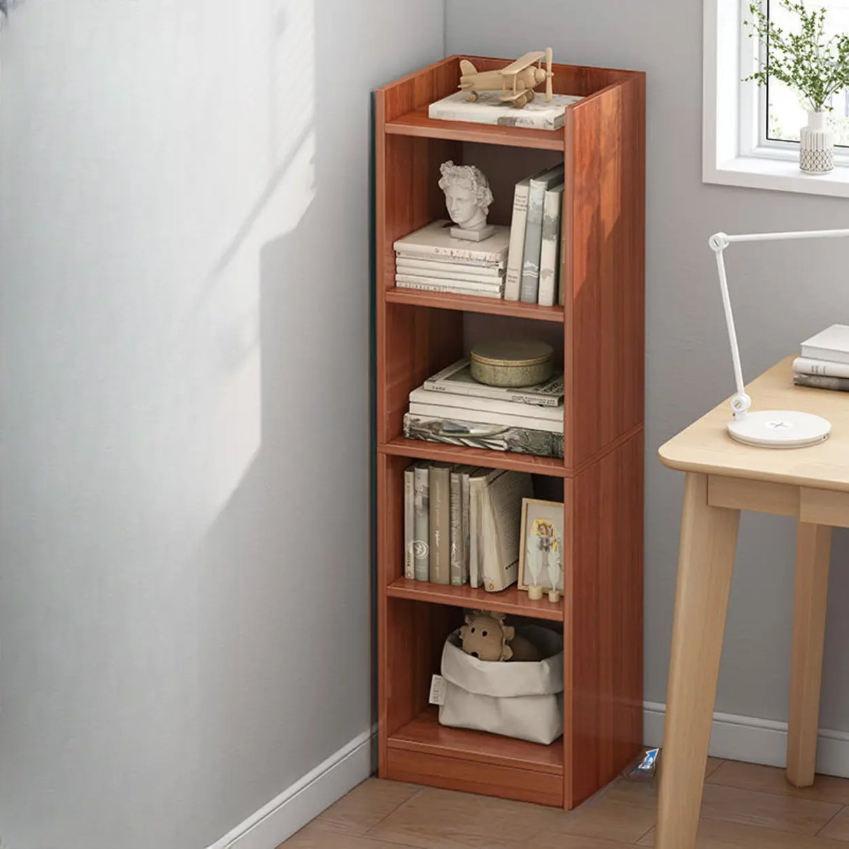 Nordic Simple Wood Closed Rectangular Narrow Bookcase Image - 17