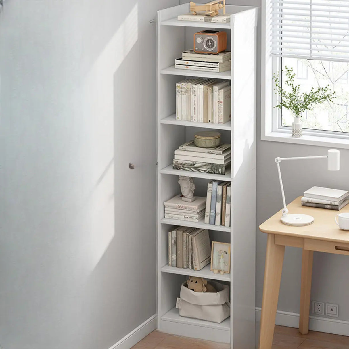 Nordic Simple Wood Closed Rectangular Narrow Bookcase Image - 18