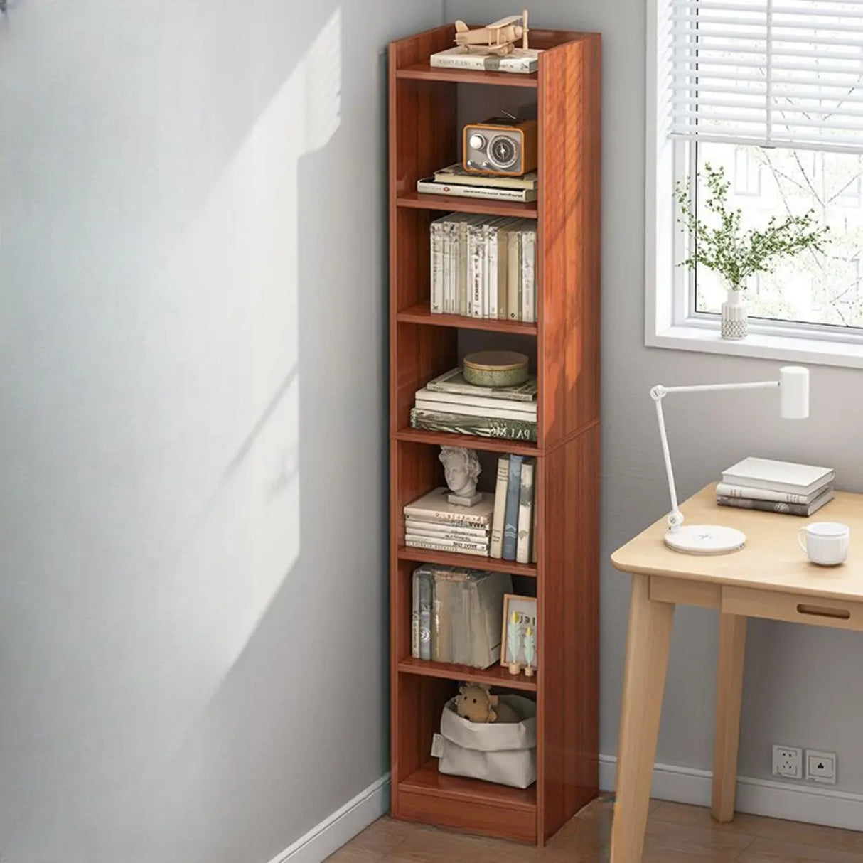 Nordic Simple Wood Closed Rectangular Narrow Bookcase Image - 19