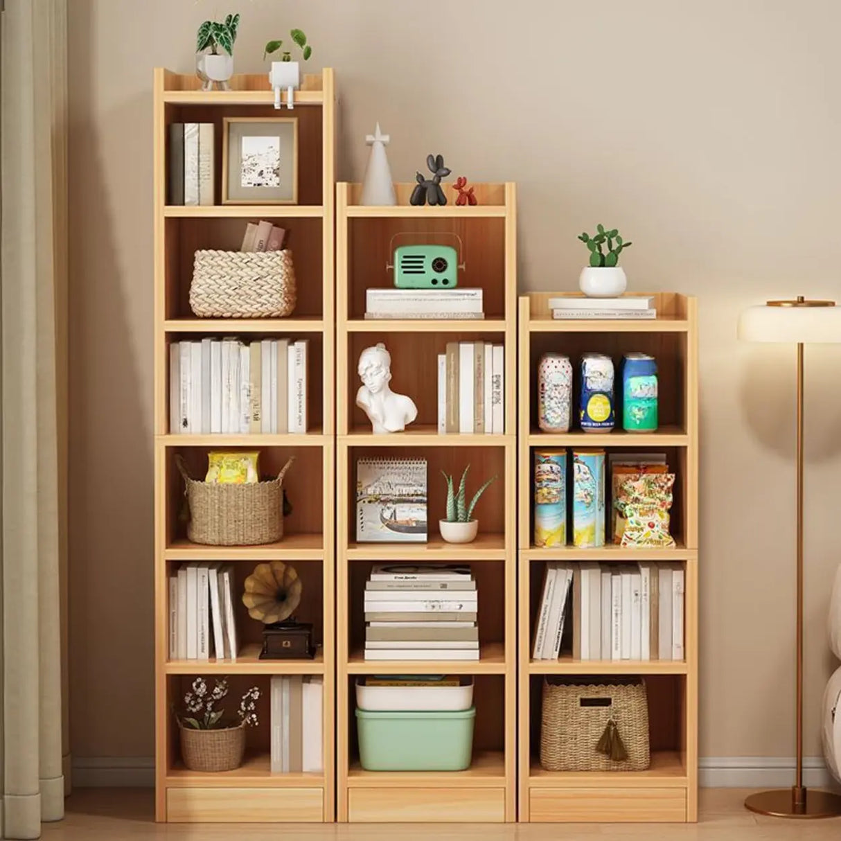 Nordic Simple Wood Closed Rectangular Narrow Bookcase Image - 1