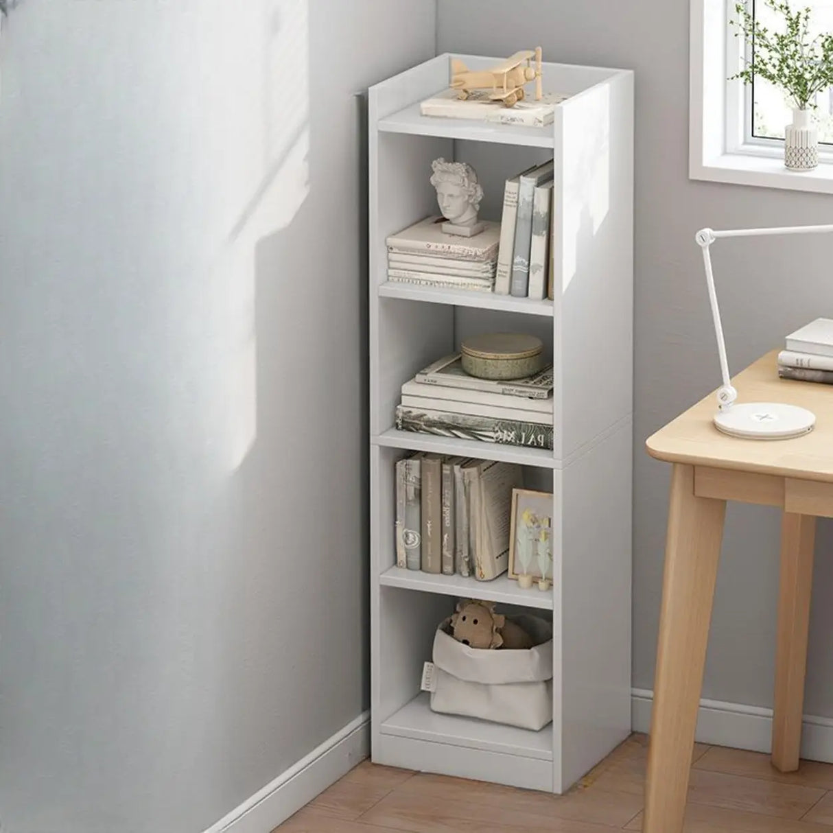 Nordic Simple Wood Closed Rectangular Narrow Bookcase Image - 20