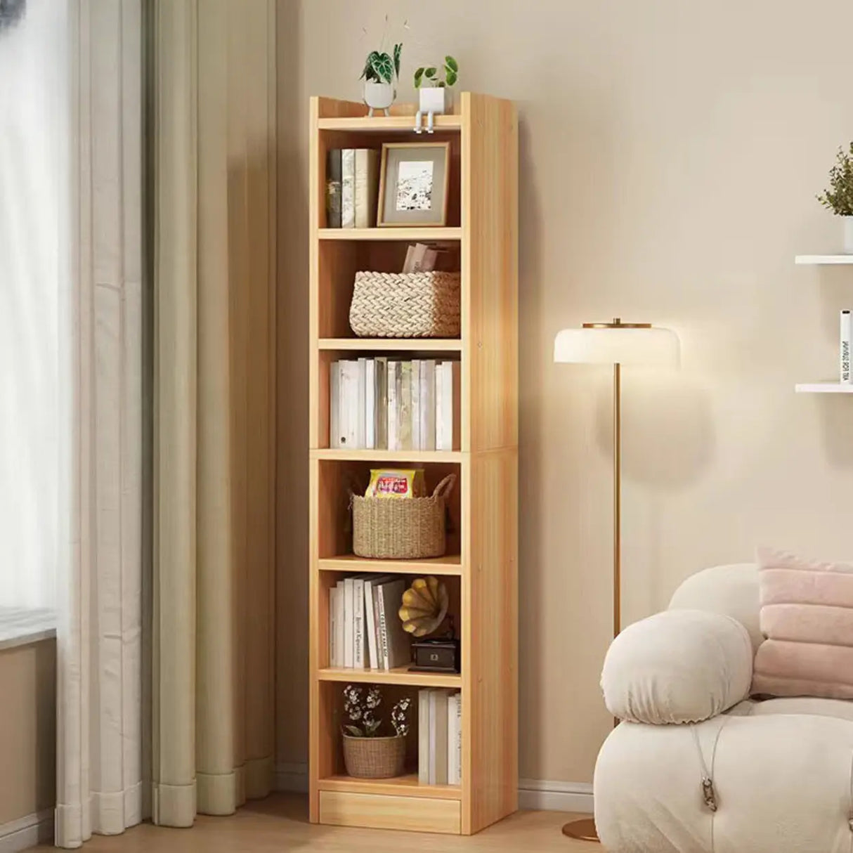 Nordic Simple Wood Closed Rectangular Narrow Bookcase Image - 21