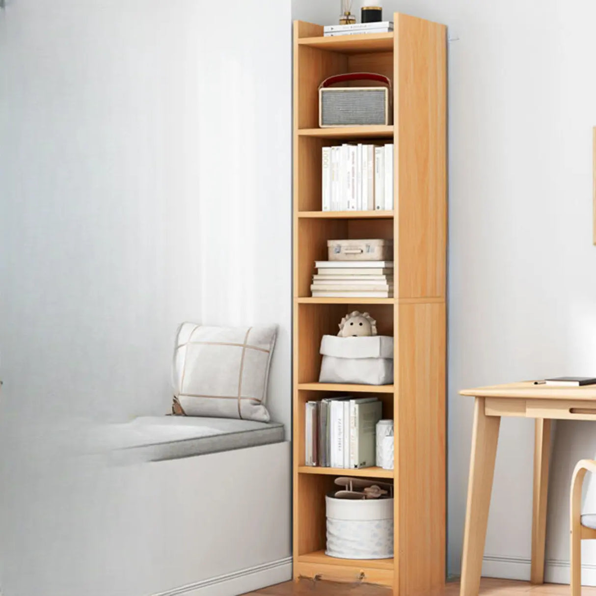 Nordic Simple Wood Closed Rectangular Narrow Bookcase Image - 22