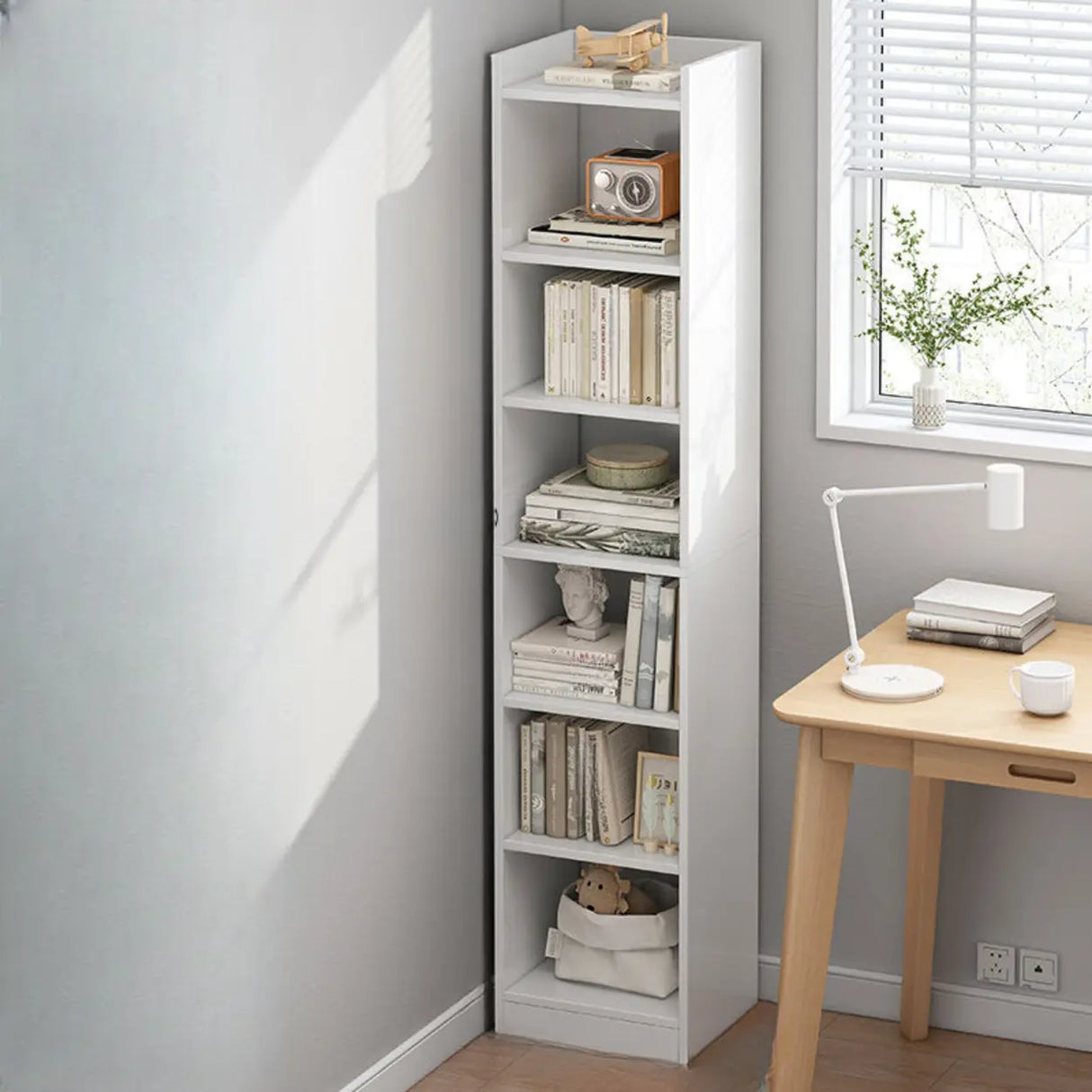 Nordic Simple Wood Closed Rectangular Narrow Bookcase Image - 24