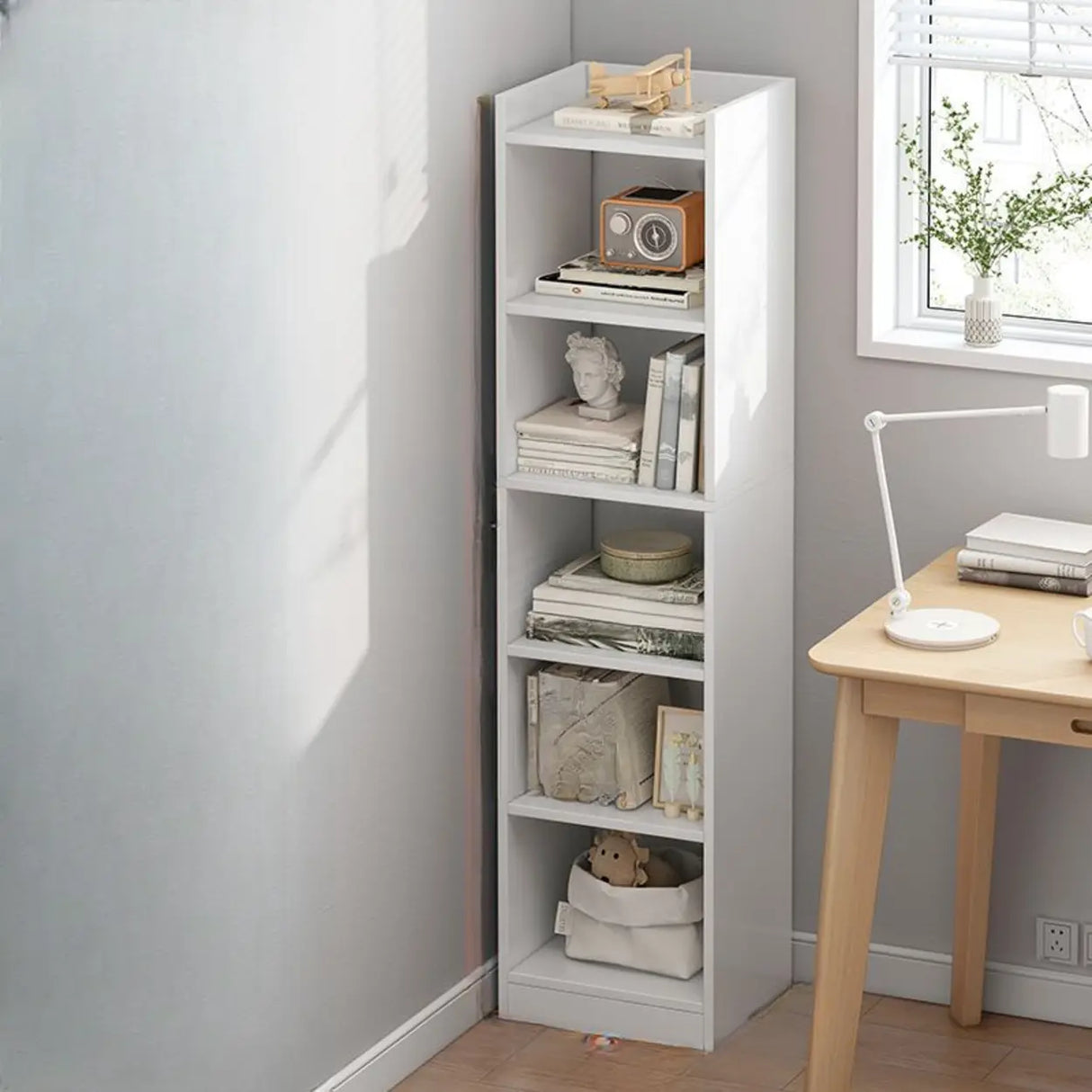 Nordic Simple Wood Closed Rectangular Narrow Bookcase Image - 25