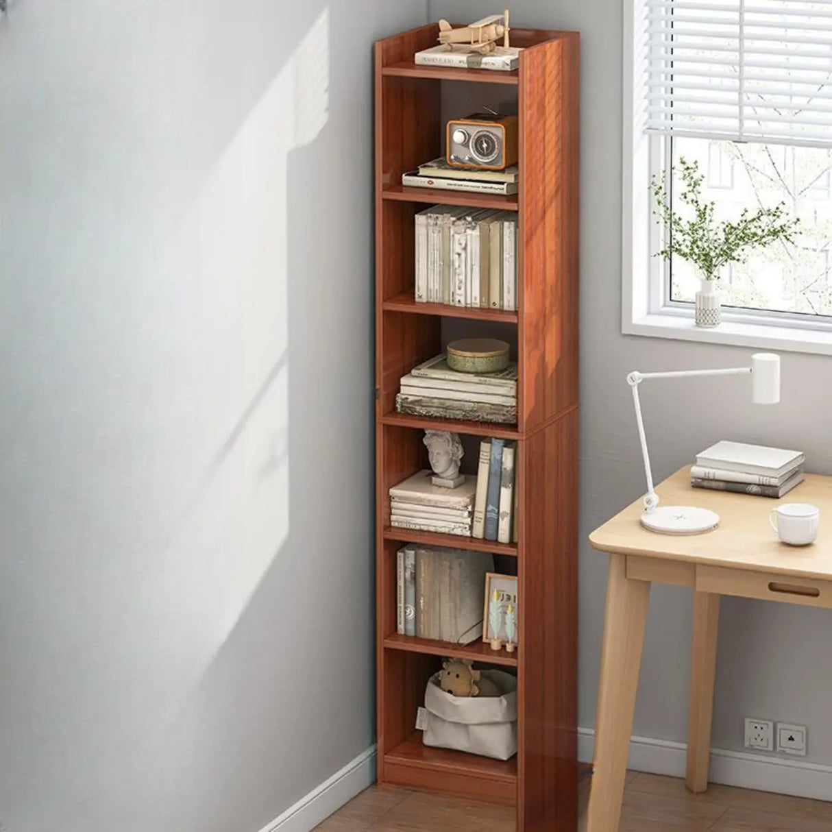 Nordic Simple Wood Closed Rectangular Narrow Bookcase Image - 26