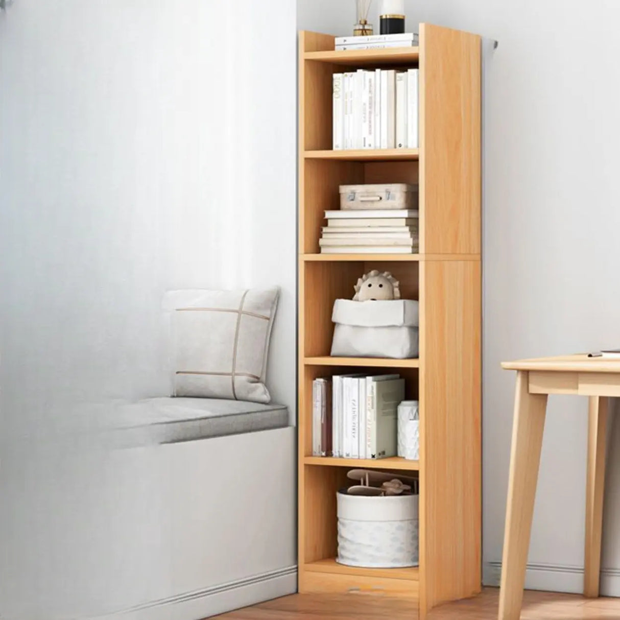 Nordic Simple Wood Closed Rectangular Narrow Bookcase Image - 27