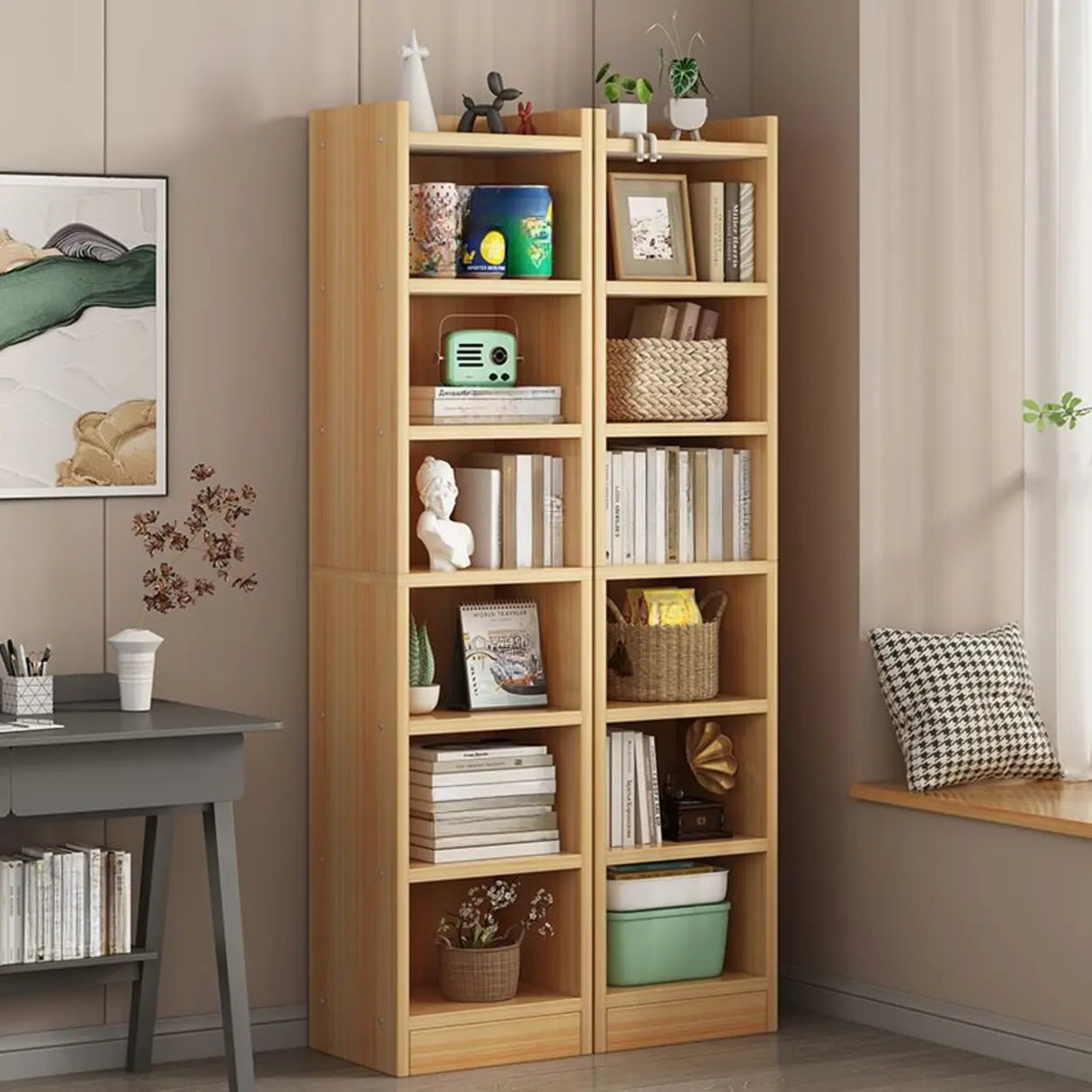 Nordic Simple Wood Closed Rectangular Narrow Bookcase Image - 2