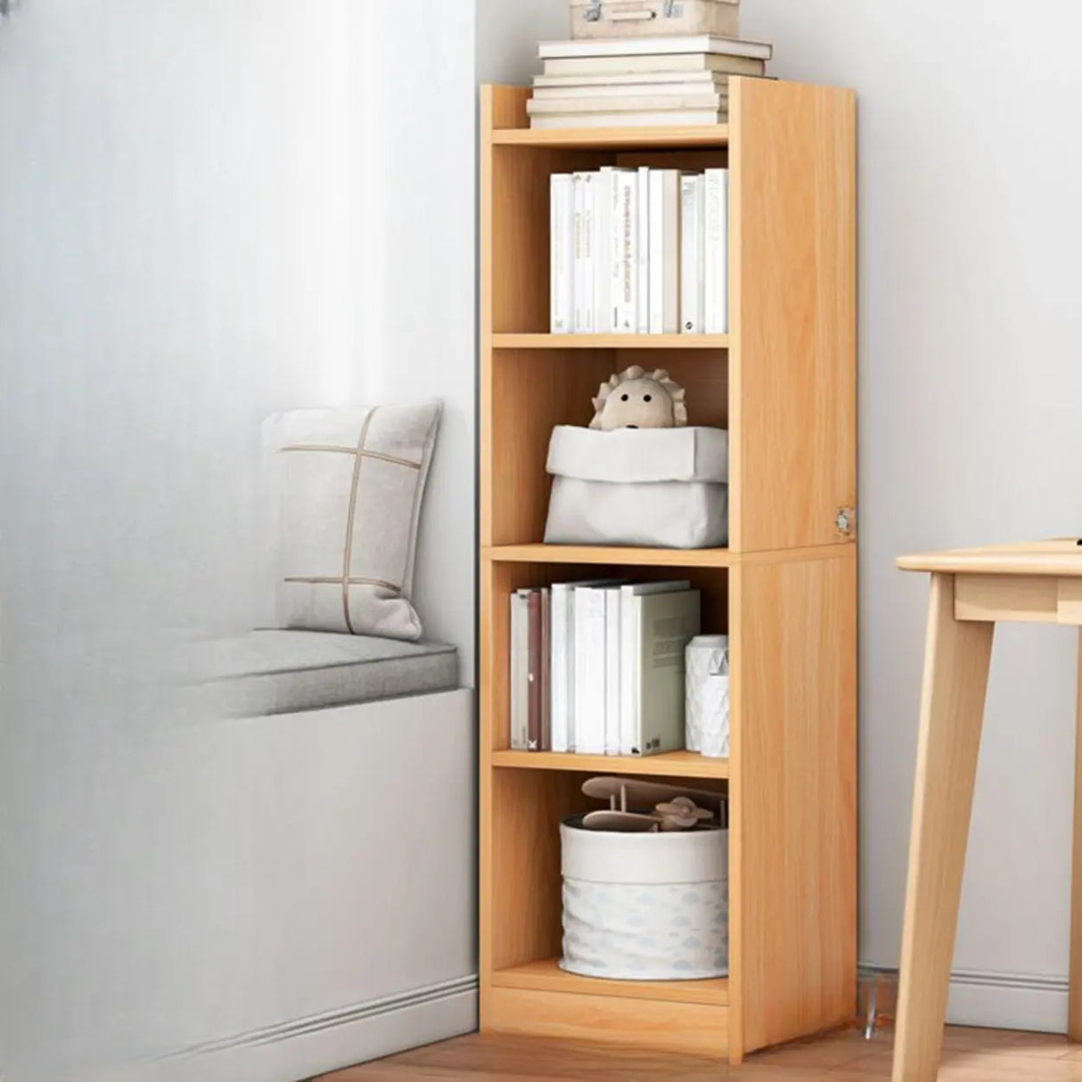 Nordic Simple Wood Closed Rectangular Narrow Bookcase Image - 30