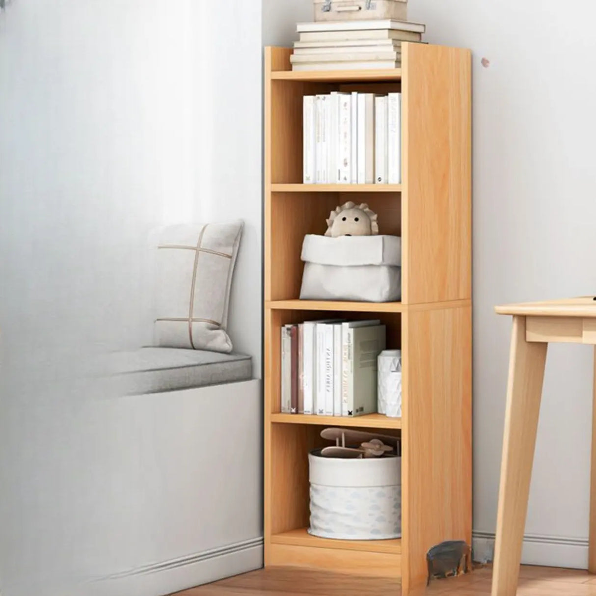 Nordic Simple Wood Closed Rectangular Narrow Bookcase Image - 31