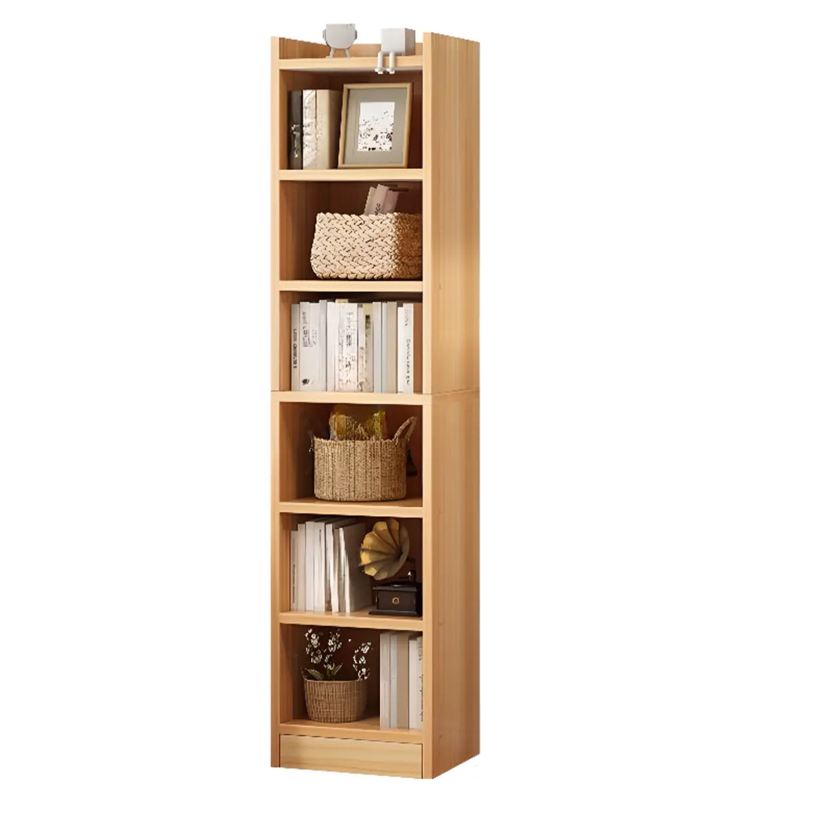 Nordic Simple Wood Closed Rectangular Narrow Bookcase Image - 5
