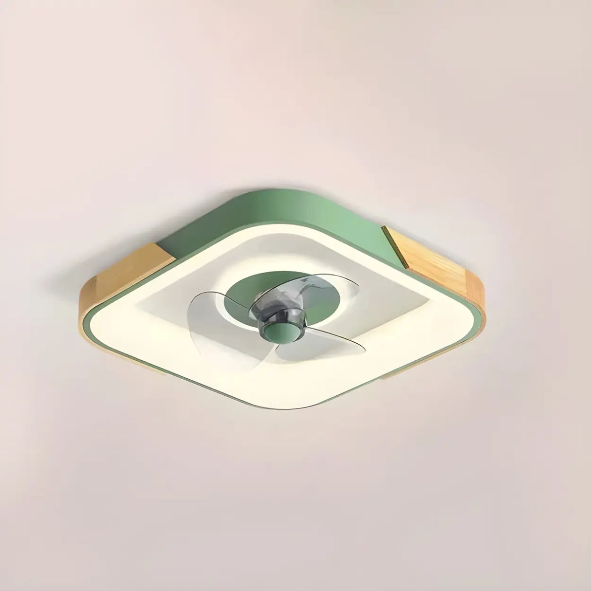 Nordic Square Metal LED Green Ceiling Fan with Light Image - 11