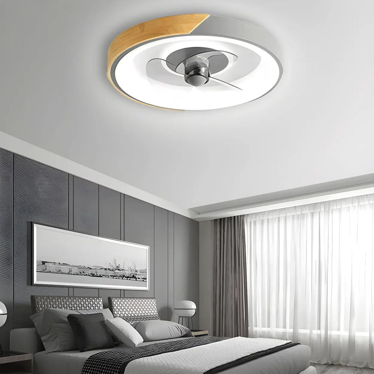 Nordic Square Metal LED Green Ceiling Fan with Light Image - 4