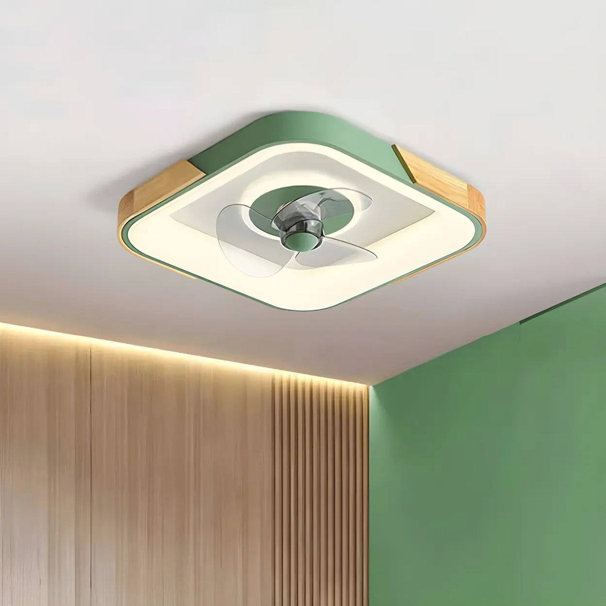 Nordic Square Metal LED Green Ceiling Fan with Light Image - 6