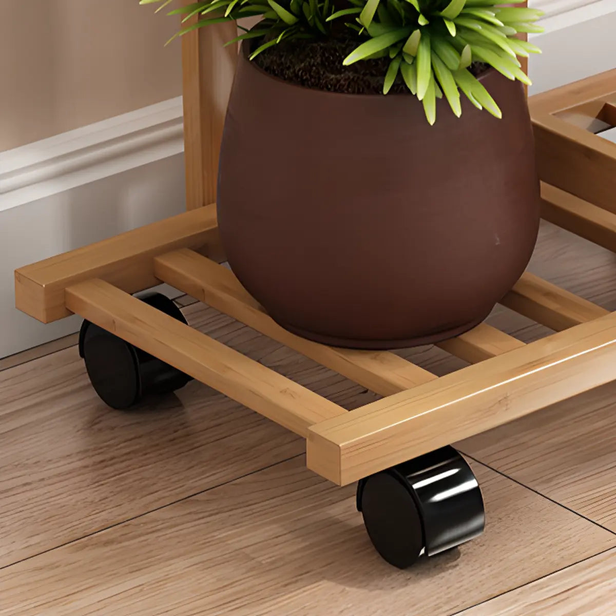 Nordic Square Multi-layer Bamboo Rolling Plant Stand Image - 12