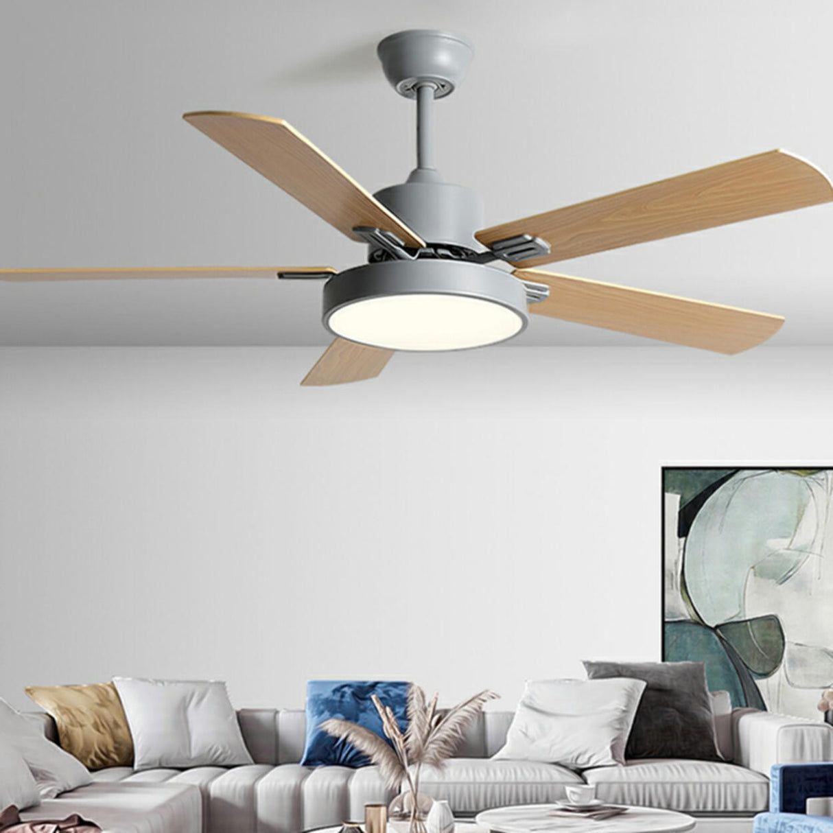 Nordic Style 5 Wooden Blade Ceiling Fan with Light Image - 3