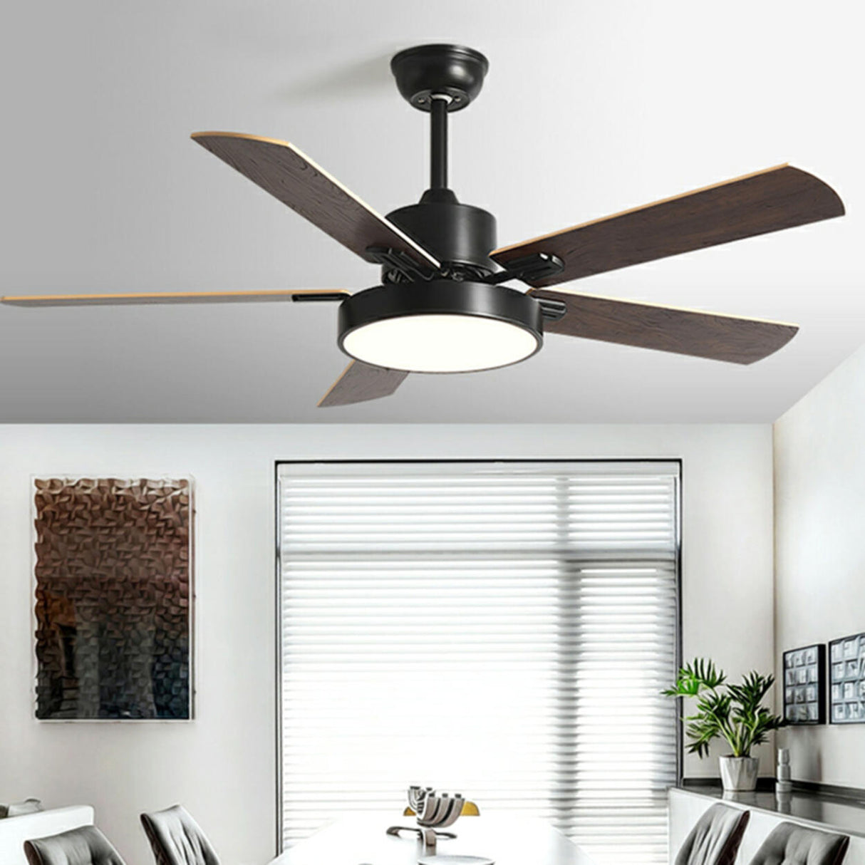 Nordic Style 5 Wooden Blade Ceiling Fan with Light Image - 4