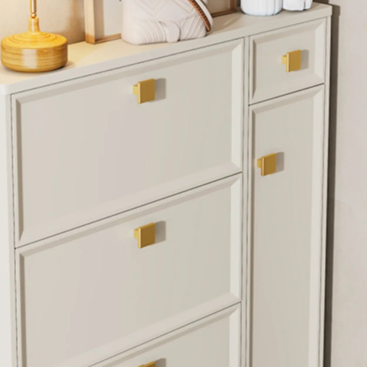 Nordic Tall Wood Hallway White Shoe Cabinet Storage Image - 12