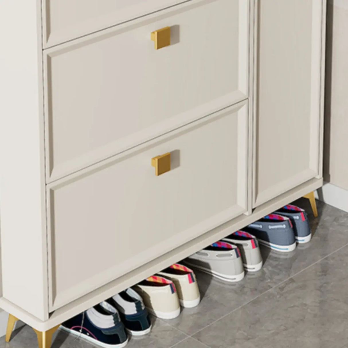 Nordic Tall Wood Hallway White Shoe Cabinet Storage Image - 14