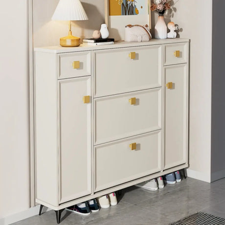 Nordic Tall Wood Hallway White Shoe Cabinet Storage Image - 1