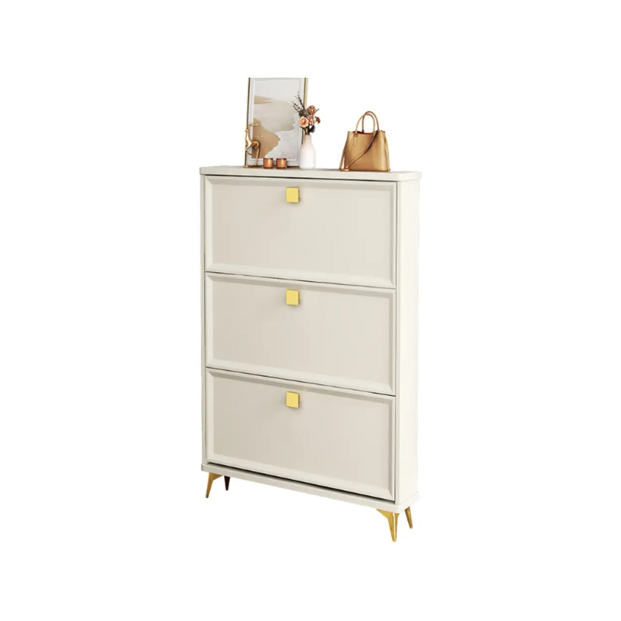 Nordic Tall Wood Hallway White Shoe Cabinet Storage Image - 2