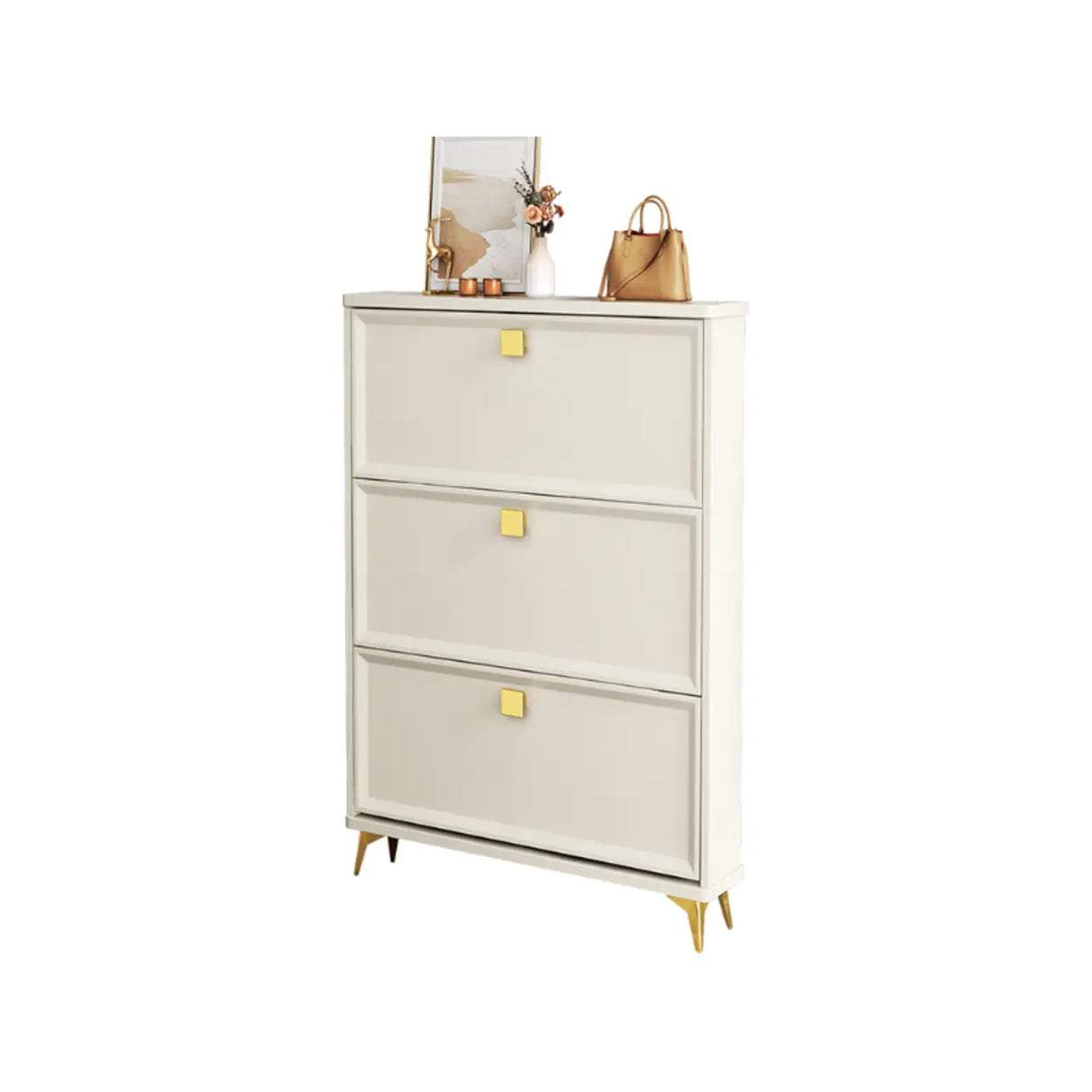 Nordic Tall Wood Hallway White Shoe Cabinet Storage Image - 4
