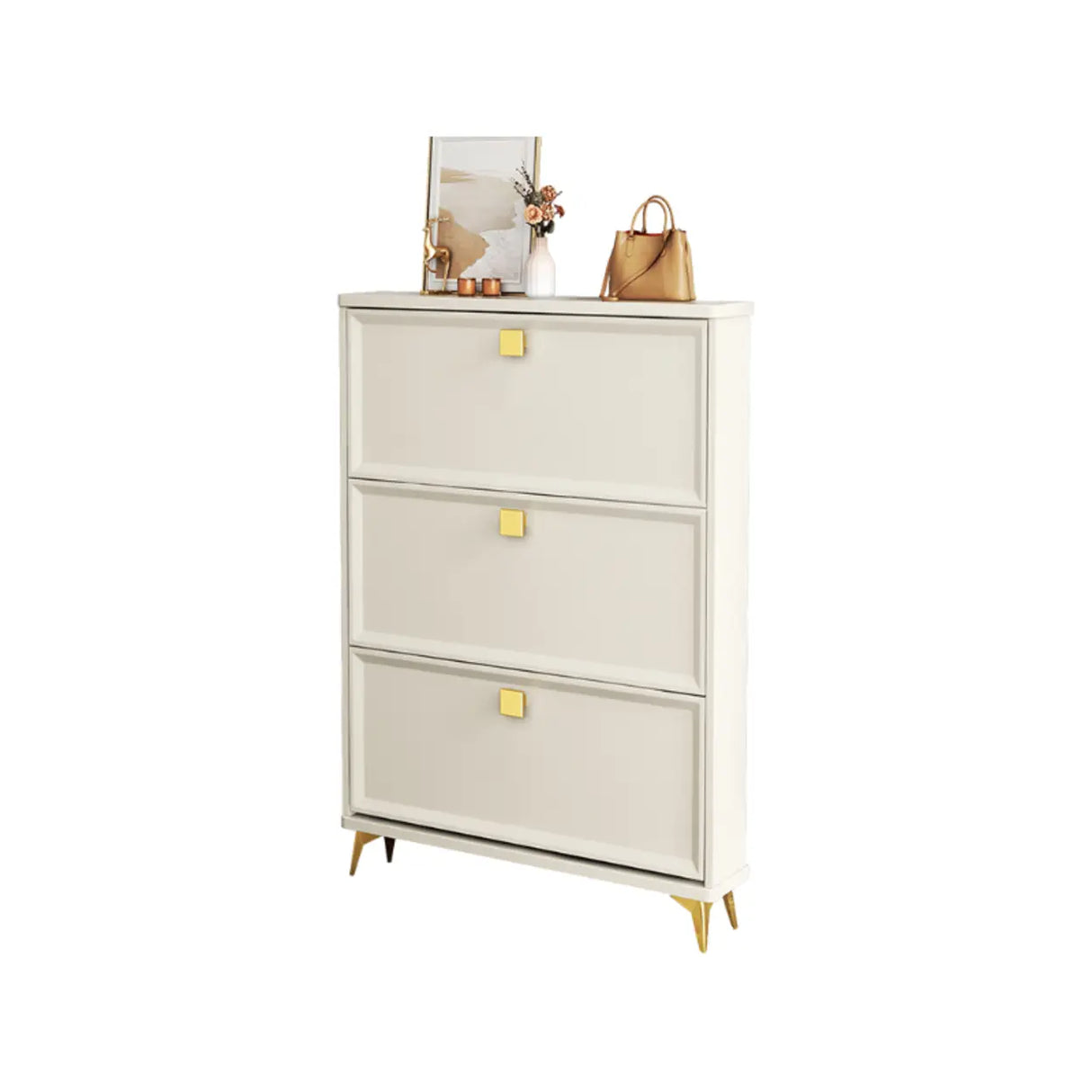 Nordic Tall Wood Hallway White Shoe Cabinet Storage Image - 5