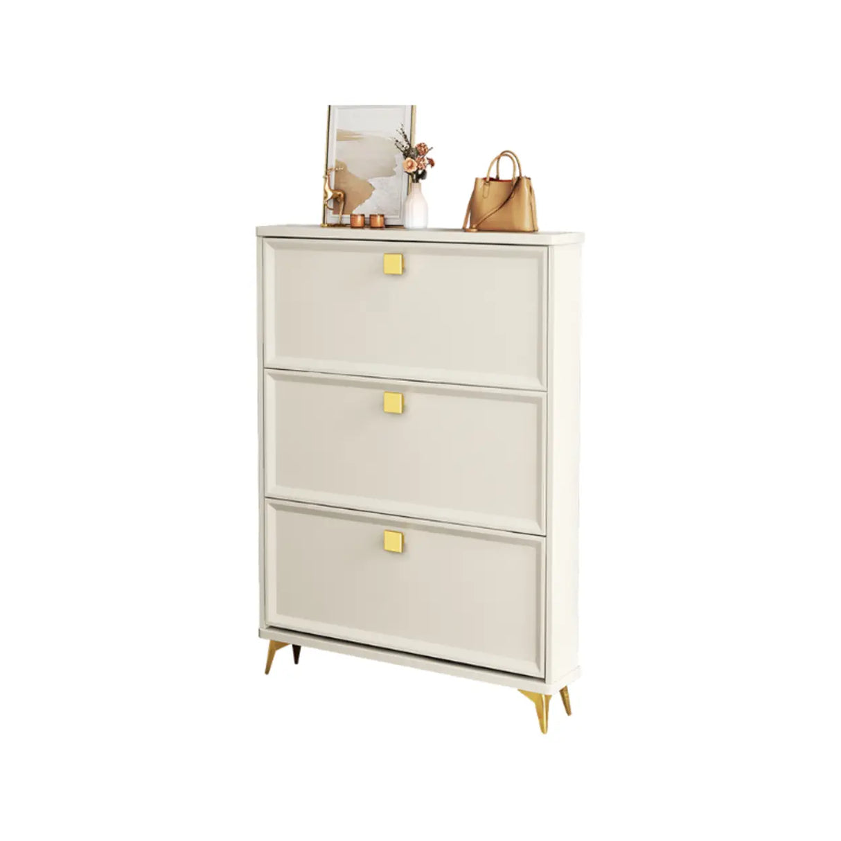 Nordic Tall Wood Hallway White Shoe Cabinet Storage Image - 8