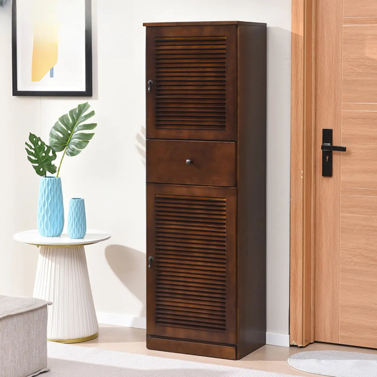 Nordic Tall Wood Shoe Cabinet Entryway Cream Large Image - 12