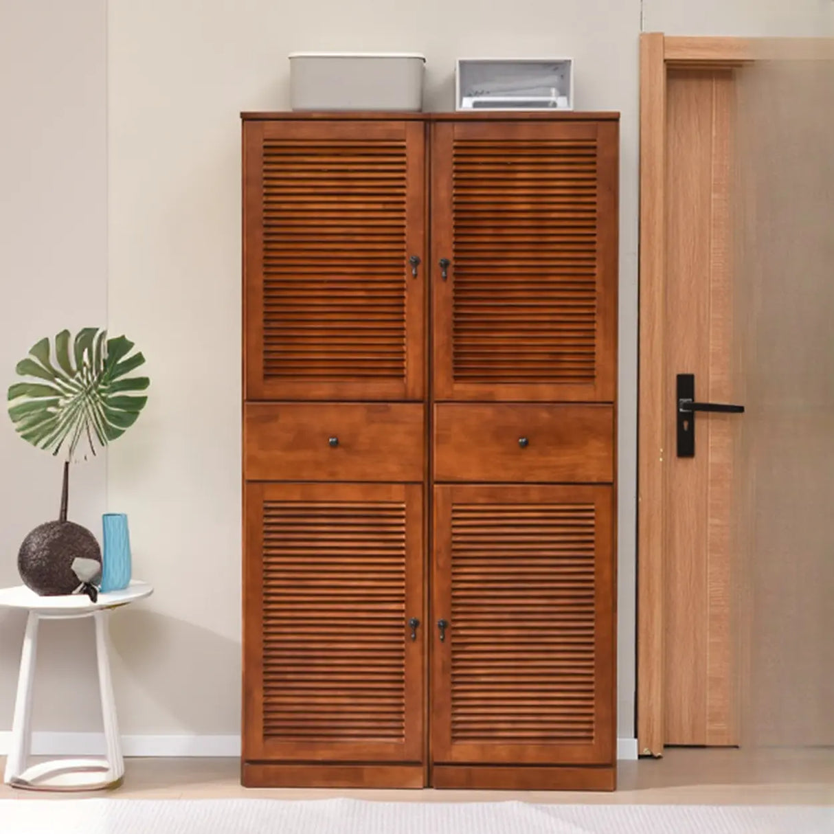 Nordic Tall Wood Shoe Cabinet Entryway Cream Large Image - 4