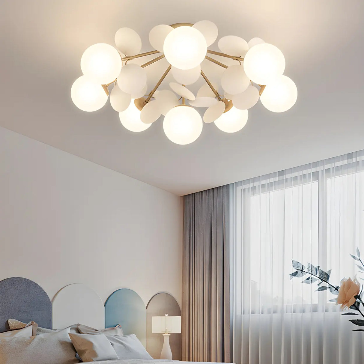 Nordic White Glass Bubble Semi-Flush Mount Ceiling Lamp Image - 5
