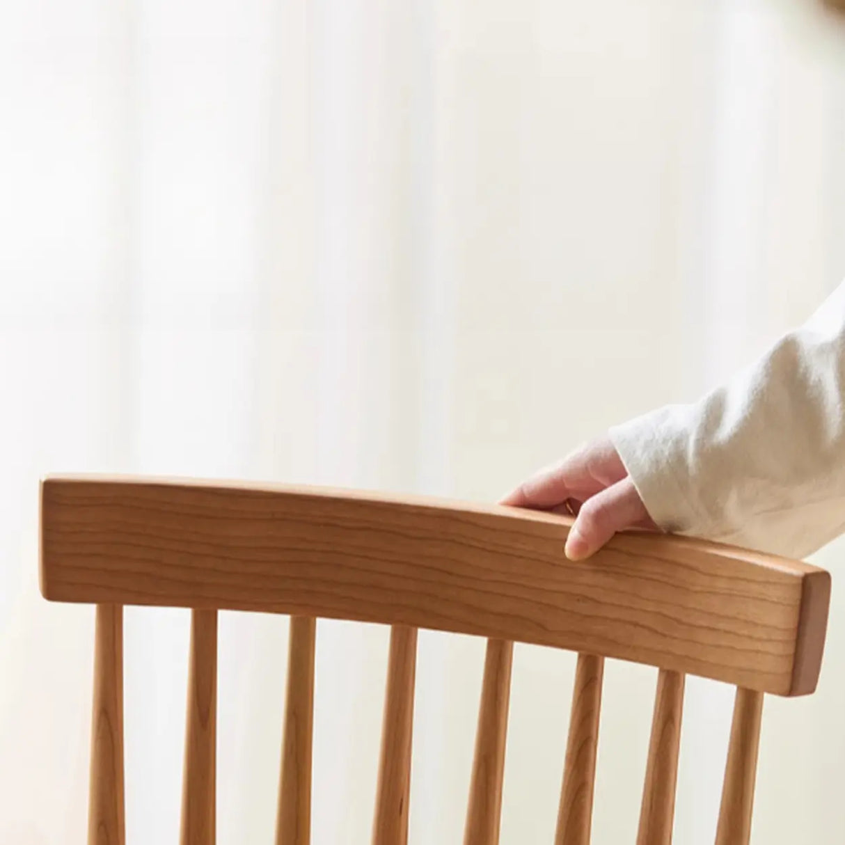 Nordic Windsor Back Wood Dining Chair Natural Cherry Image - 12