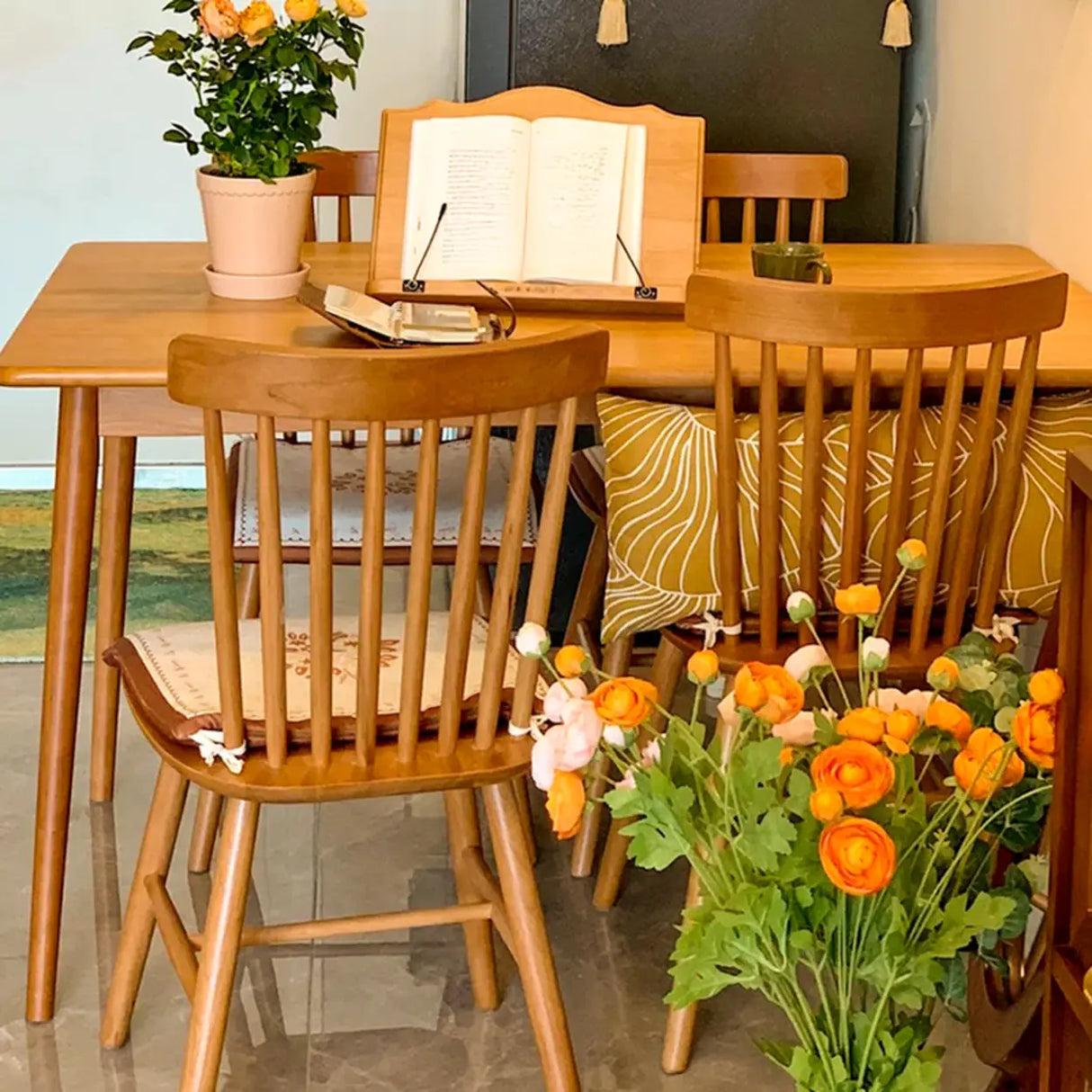 Nordic Windsor Back Wood Dining Chair Natural Cherry Image - 1