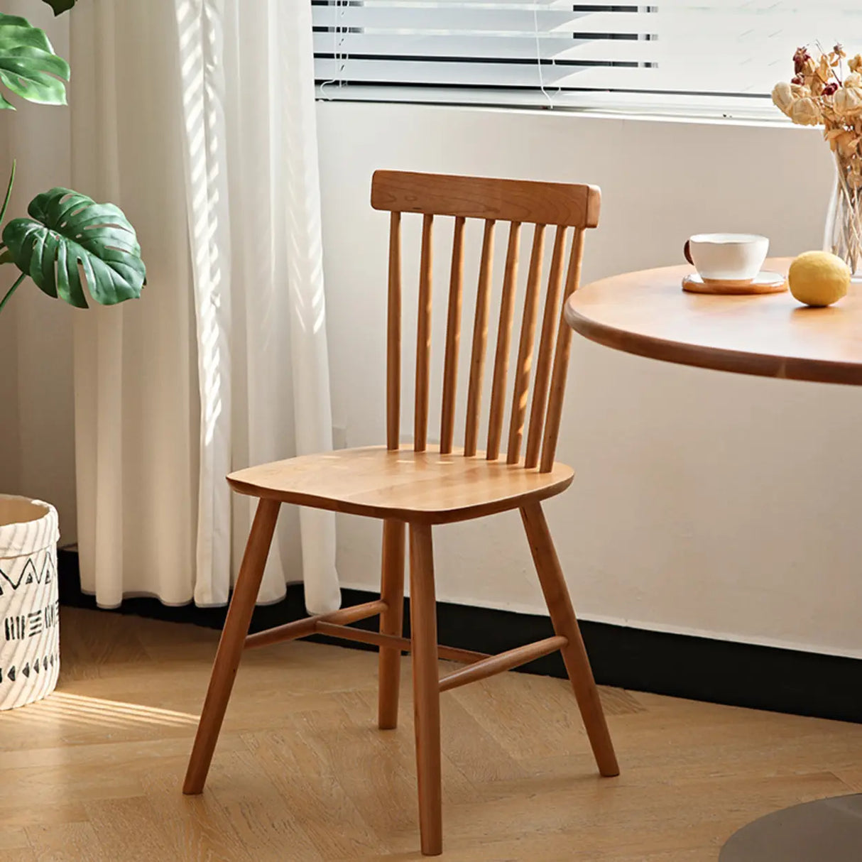 Nordic Windsor Back Wood Dining Chair Natural Cherry Image - 2