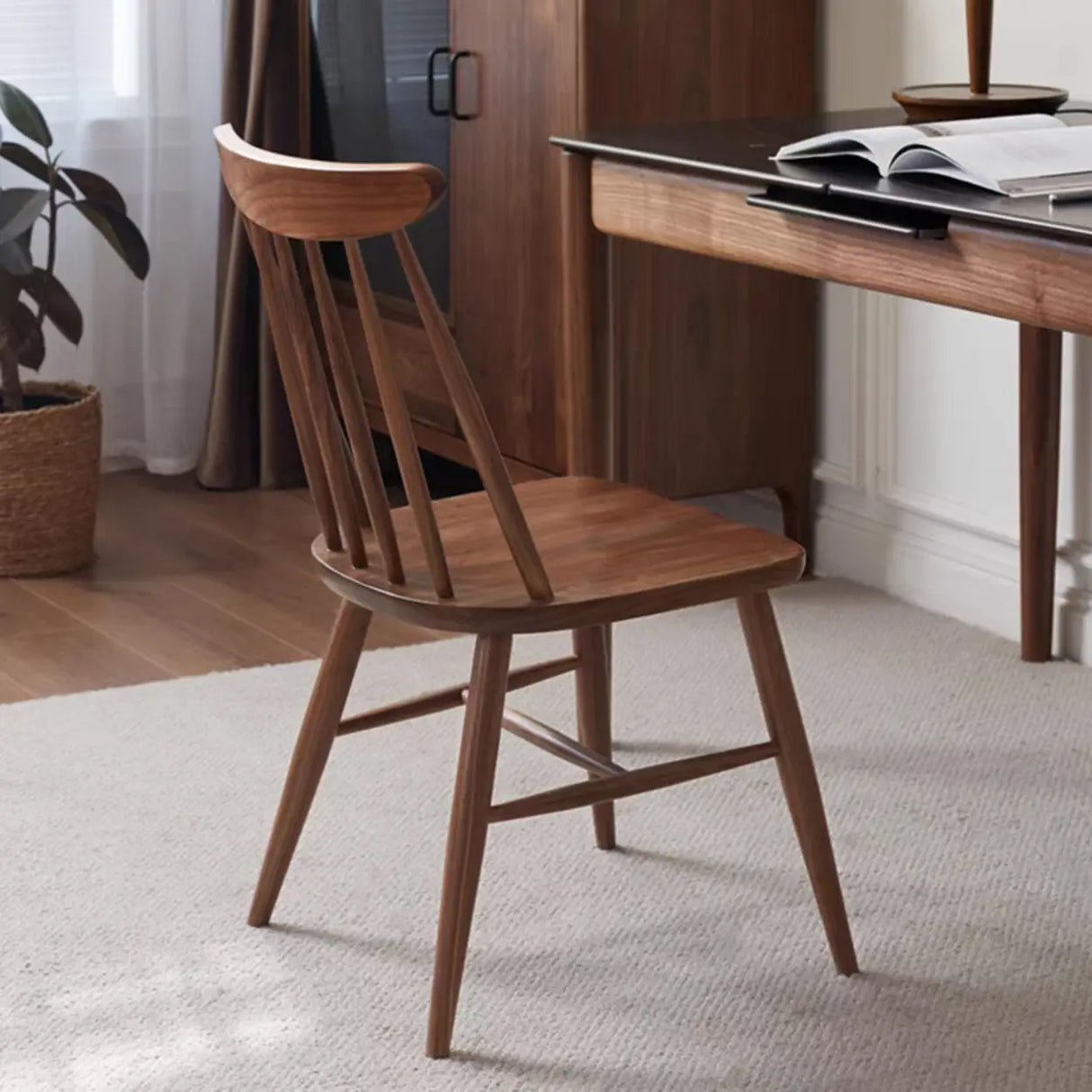 Nordic Windsor Back Wood Dining Chair Natural Cherry Image - 3