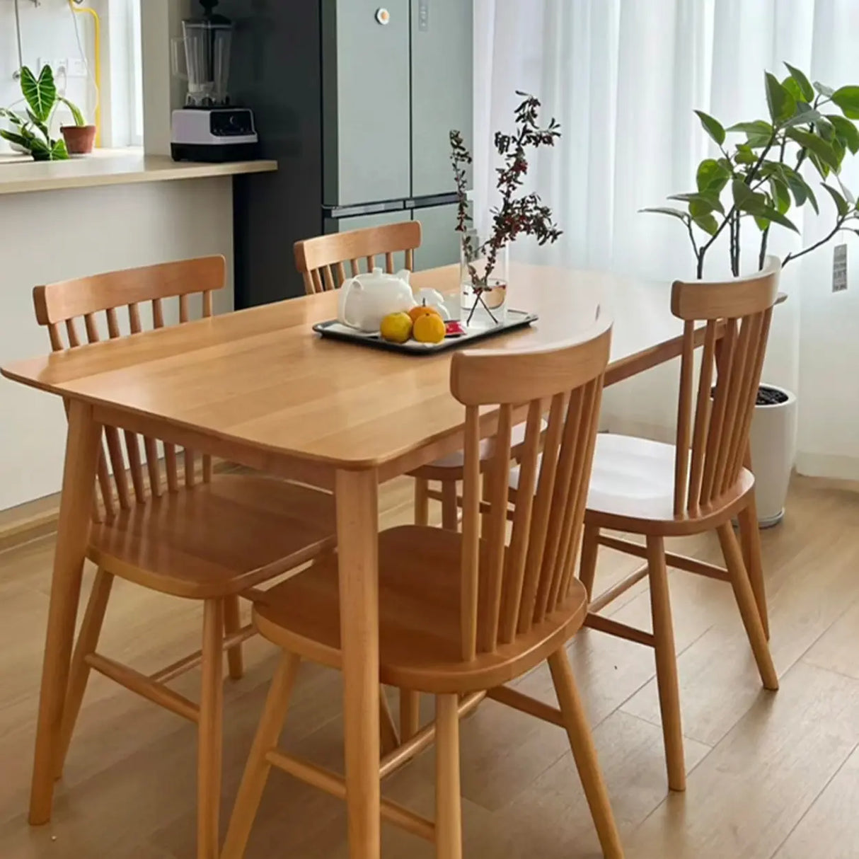 Nordic Windsor Back Wood Dining Chair Natural Cherry Image - 4