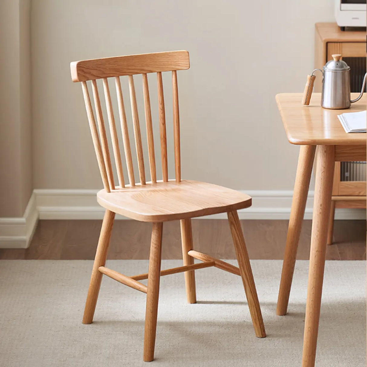 Nordic Windsor Back Wood Dining Chair Natural Cherry Image - 5