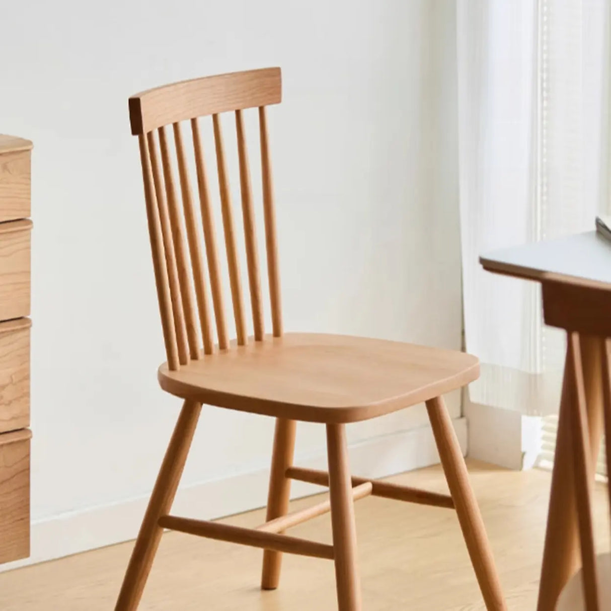 Nordic Windsor Back Wood Dining Chair Natural Cherry Image - 6