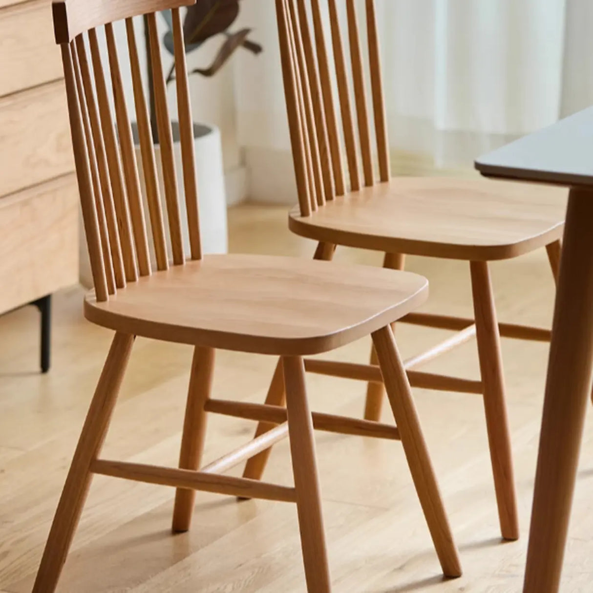 Nordic Windsor Back Wood Dining Chair Natural Cherry Image - 7