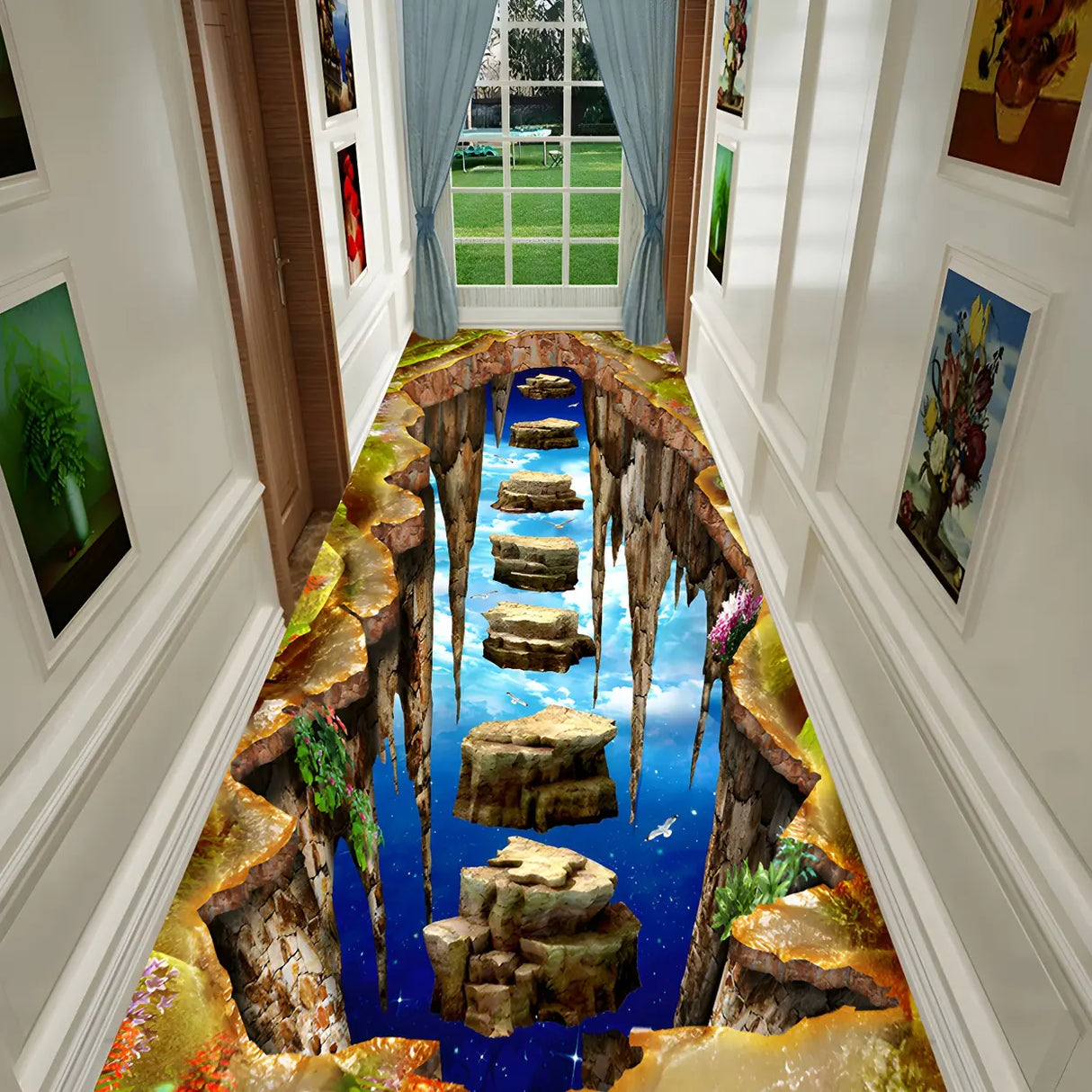 Novelty 3D Polyester Multicolor Hallway Anti-Slip Area Rug Image - 4