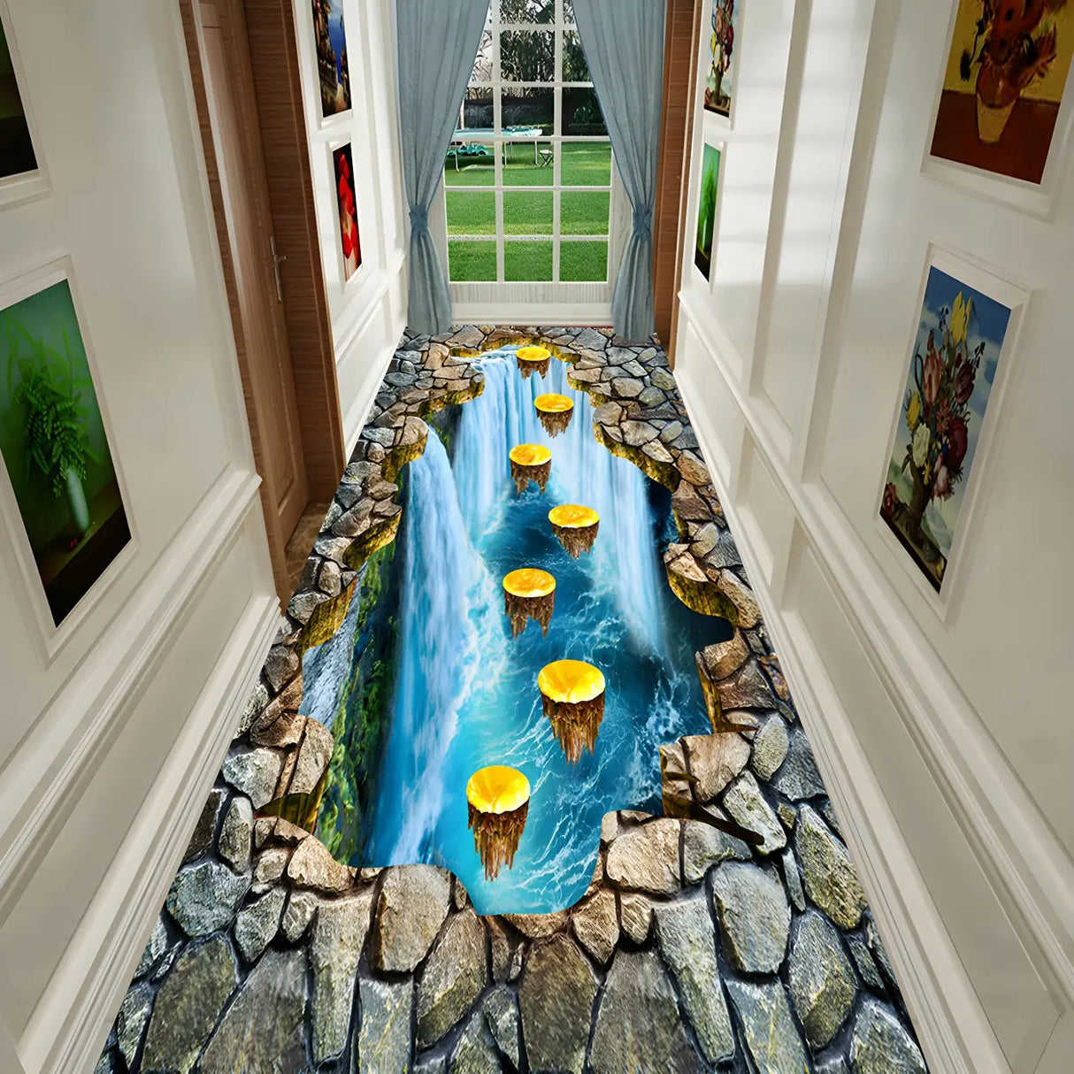 Novelty 3D Polyester Multicolor Hallway Anti-Slip Area Rug Image - 6