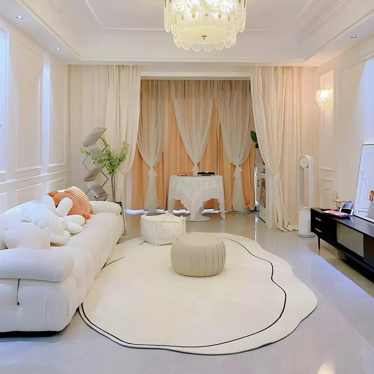 Novelty Abstract Cloud-Shaped Polyester Beige Area Rug Image - 1