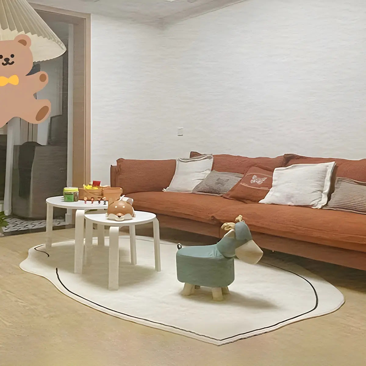 Novelty Abstract Cloud-Shaped Polyester Beige Area Rug Image - 2