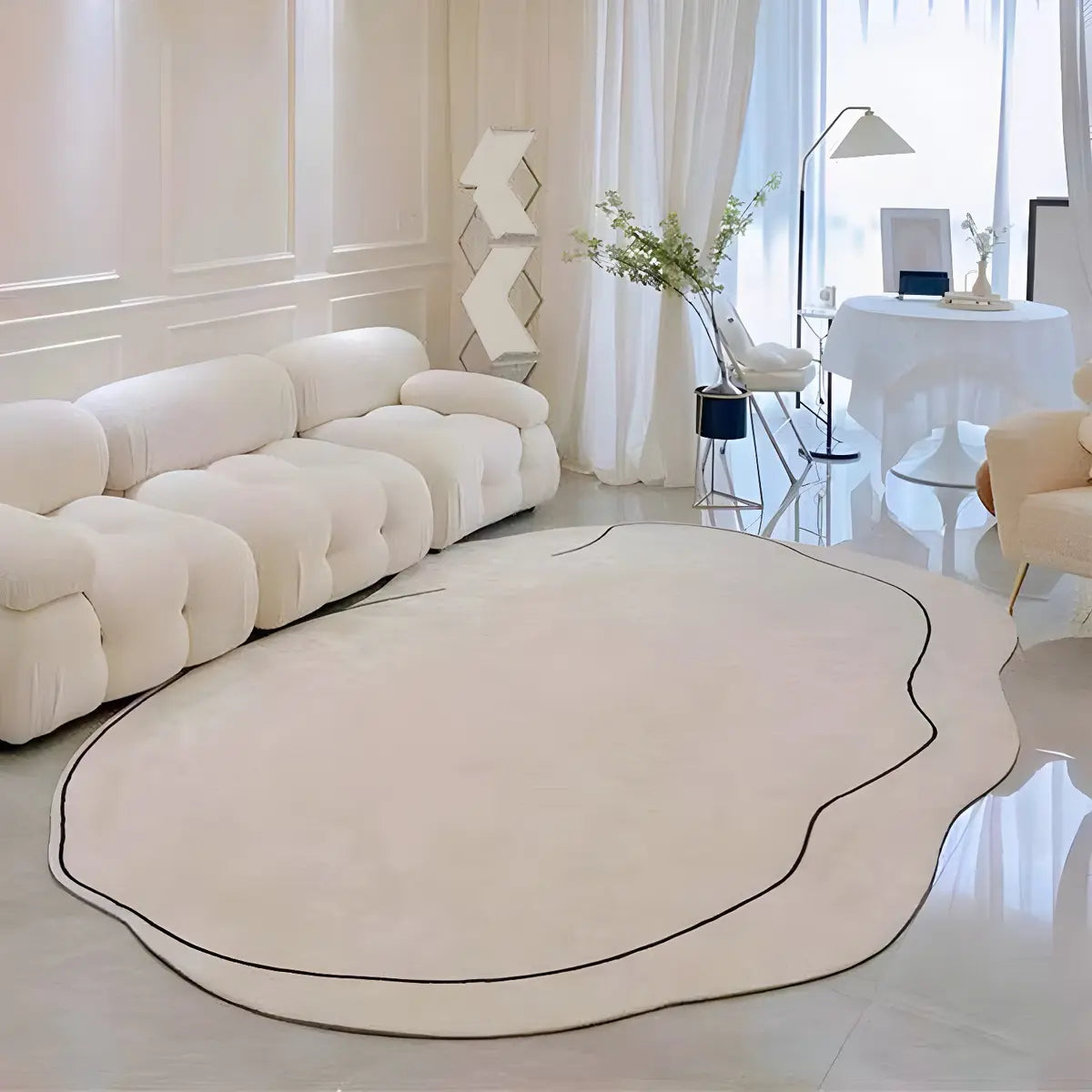 Novelty Abstract Cloud-Shaped Polyester Beige Area Rug Image - 3