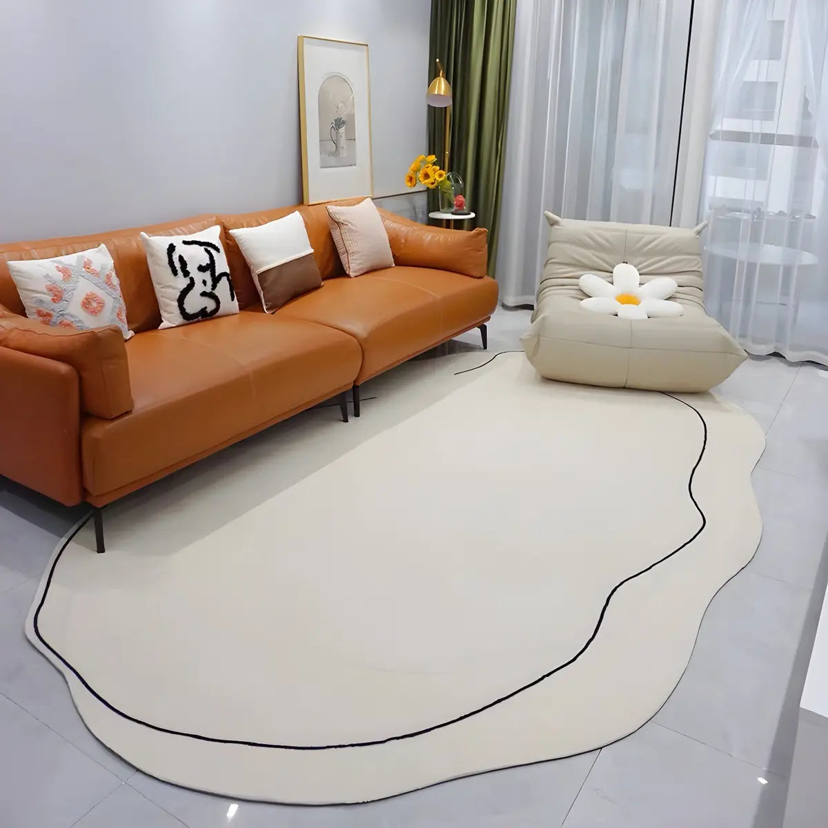 Novelty Abstract Cloud-Shaped Polyester Beige Area Rug Image - 7